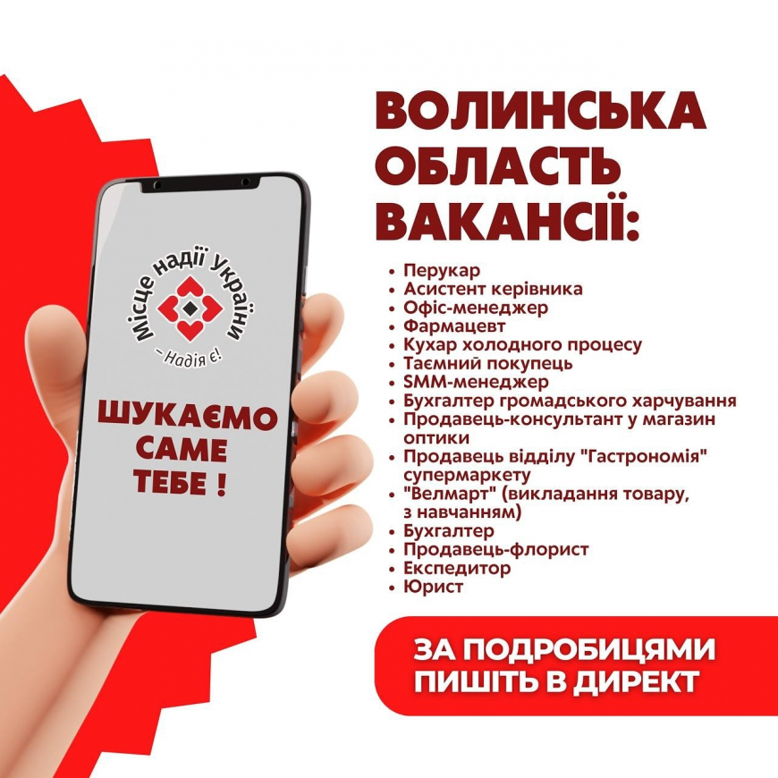 Актуальні вакансії в Волинській області з 16 по 23 січня