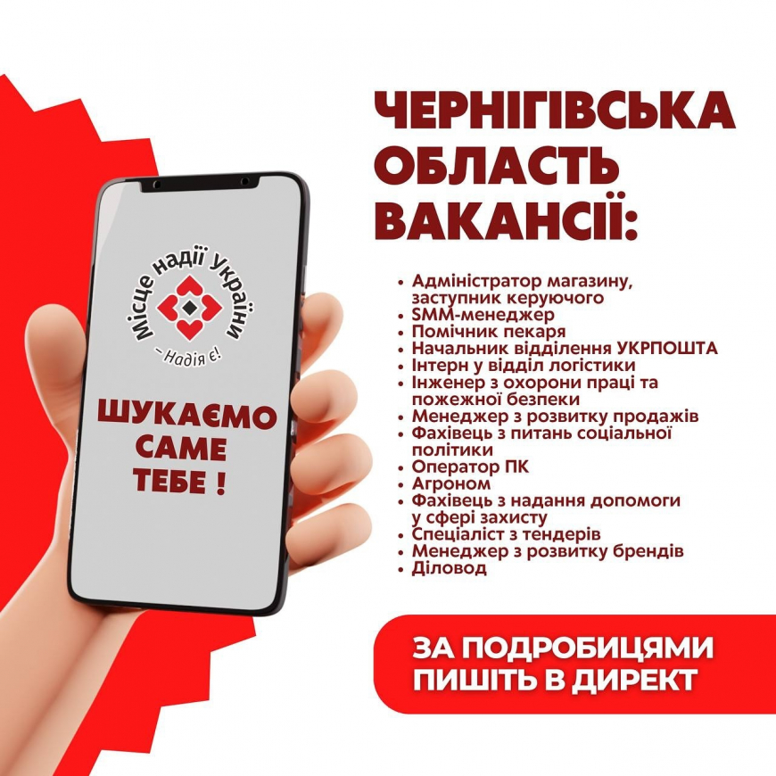 Актуальні вакансії в Чернігівській області з 16 по 23 січня